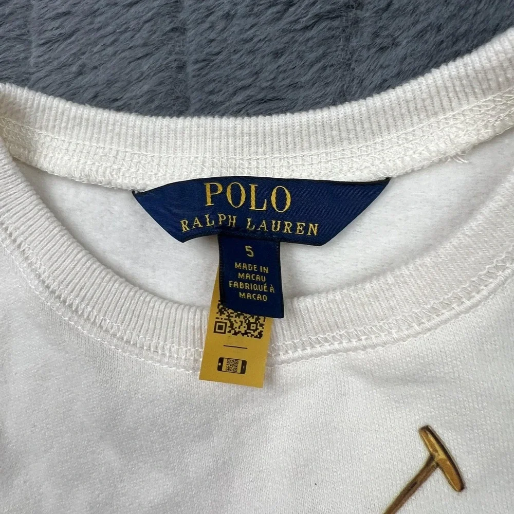 Polo Ralph Lauren Sweater Dress Girls 5 White Polo Bear Ruffle Fleece Tunic